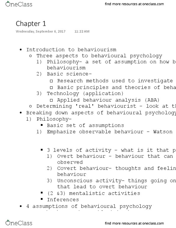 PSYC-281 Lecture Notes - Lecture 1: Behaviorism, Operant Conditioning, Classical Conditioning thumbnail