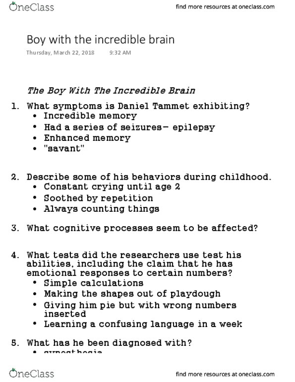 PSYC-275 Lecture Notes - Lecture 12: Daniel Tammet, Synesthesia thumbnail