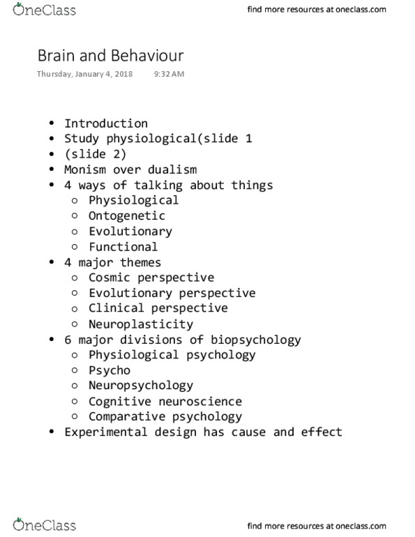 PSYC-275 Lecture Notes - Lecture 1: Comparative Psychology, Cognitive Neuroscience, Neuroplasticity thumbnail