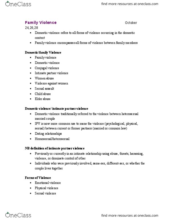 SOCI2663 Lecture Notes - Lecture 8: Abusive Power And Control, Institutional Abuse, Domestic Violence thumbnail