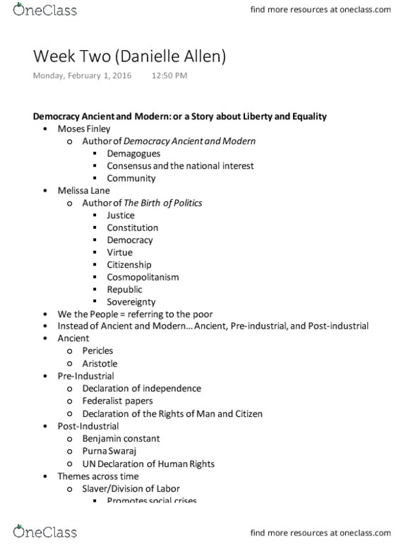 GOV 97 Lecture Notes - Lecture 2: Purna Swaraj, Moses Finley, Danielle Allen thumbnail