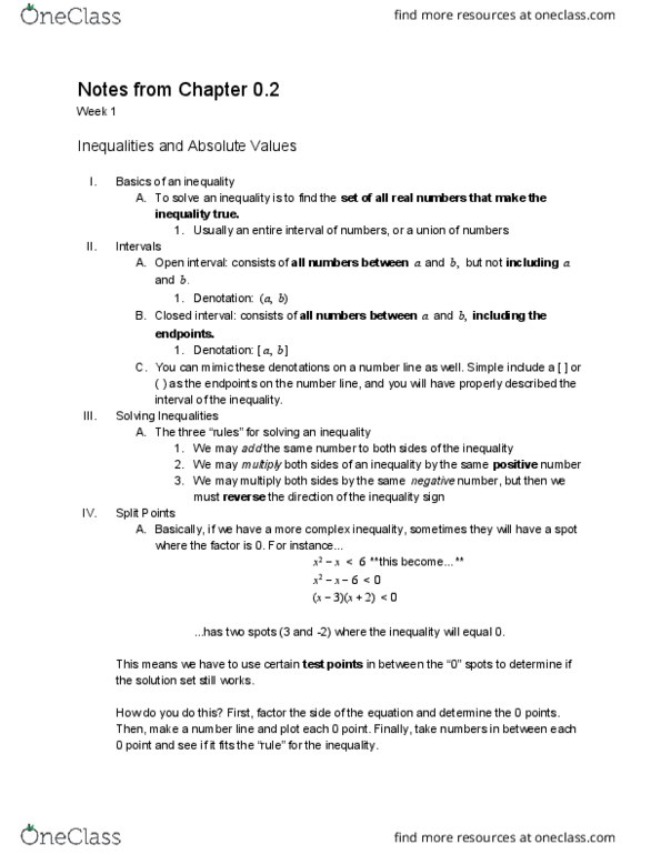 MATH 13100 Lecture Notes - Lecture 1: Solution Set, Negative Number, Denotation thumbnail