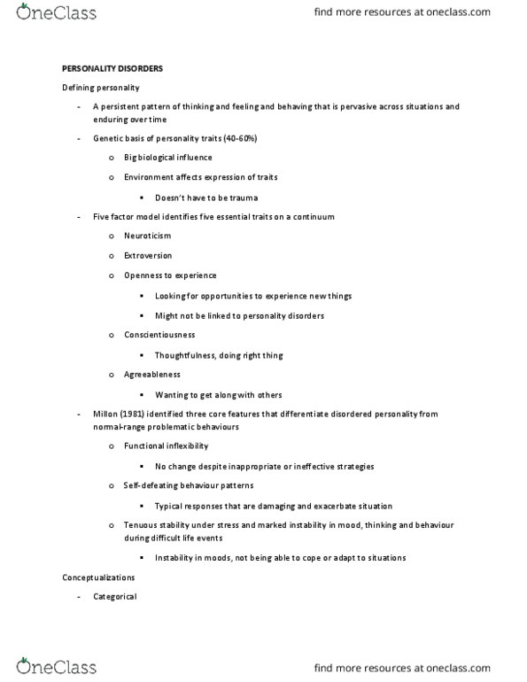 7128 Lecture Notes - Lecture 10: Antisocial Personality Disorder, Paranoid Personality Disorder, Big Five Personality Traits thumbnail