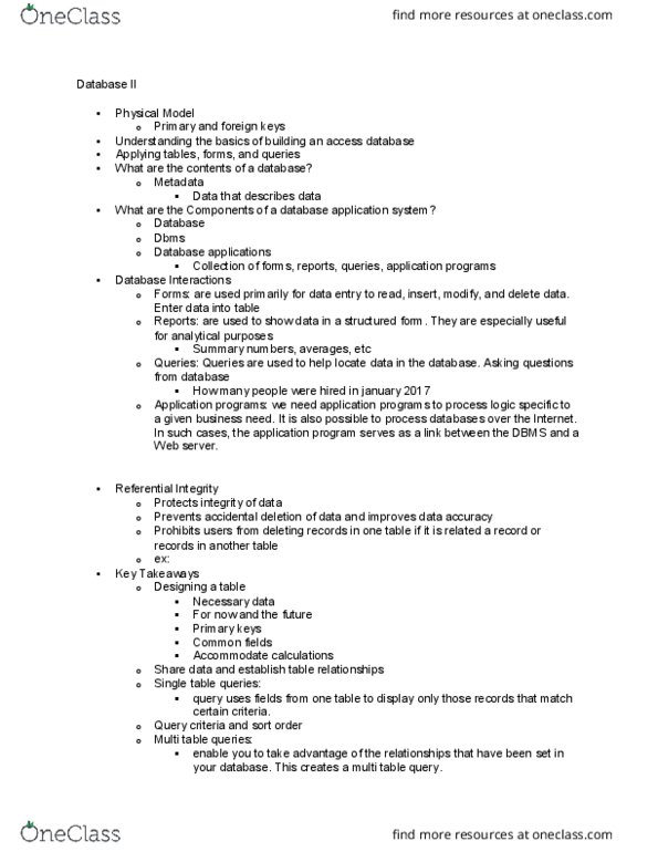 SMG IS 223 Lecture Notes - Lecture 6: Referential Integrity, Web Server, Database thumbnail