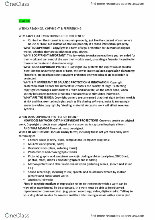 CCA1108 Lecture Notes - Lecture 3: Sound Recording And Reproduction, Patent Office, Copyright Symbol thumbnail