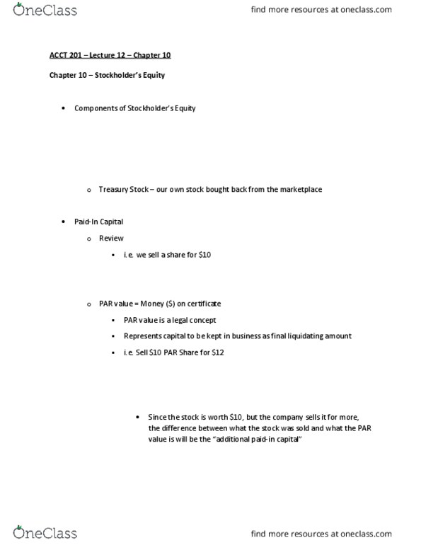 ACCT 201 Lecture Notes - Lecture 10: Treasury Stock, Preferred Stock, Stock Split thumbnail