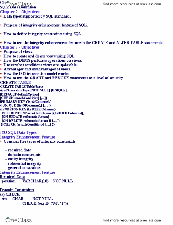 COMP 101 Lecture Notes - Lecture 7: Data Domain, Data Integrity, Referential Integrity thumbnail