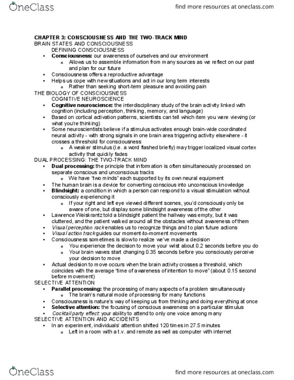 PSY 1101 Chapter Notes - Chapter 3: Circadian Rhythm, Inattentional Blindness, Delta Wave thumbnail