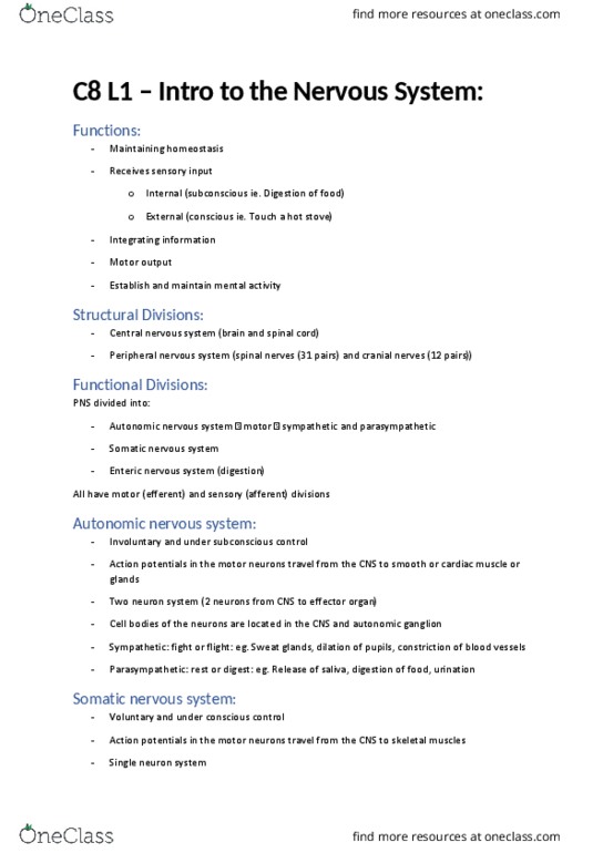 HUMB1000 Lecture Notes - Lecture 8: Central Nervous System, Axon Terminal, Microglia thumbnail