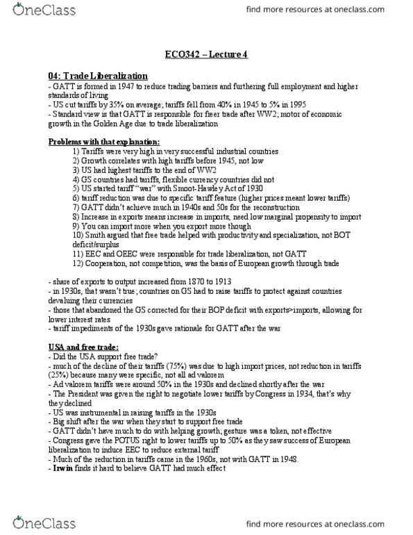 ECO342H1 Lecture Notes - Lecture 4: Organisation For Economic Co-Operation And Development, Ad Valorem Tax, General Agreement On Tariffs And Trade thumbnail