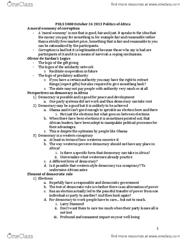 POLS 3000 Lecture Notes - Moral Economy, Immanence, Larry Diamond thumbnail