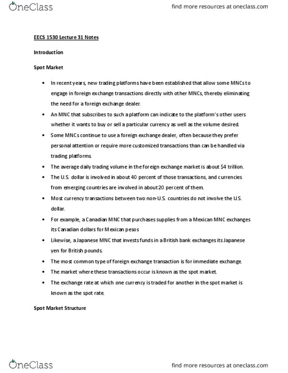 EECS 1530 Lecture Notes - Lecture 31: United States Dollar, Japanese Yen, Foreign Exchange Market thumbnail