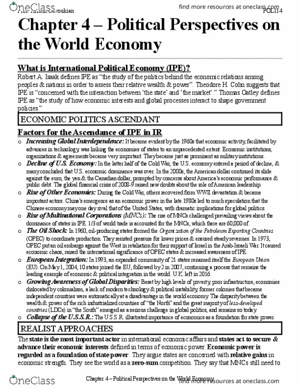 POL114H5 Chapter 4: Chapter 4 (Political Perspectives on the World Economy) - POL114 (2018) thumbnail