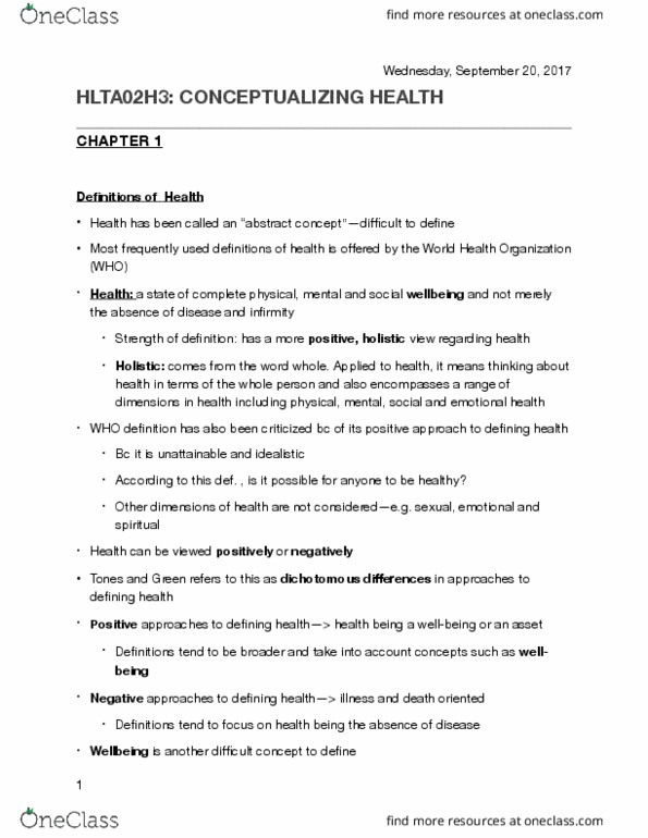 HLTA02H3 Chapter Notes - Chapter 1: Mantra, World Health Organization, Reductionism thumbnail