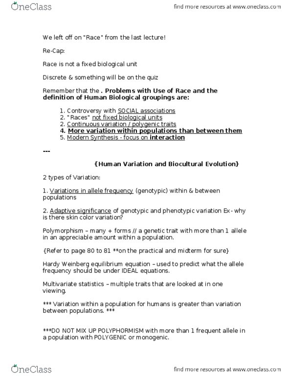 ANT101H5 Lecture Notes - Multivariate Statistics, Sickle-Cell Disease, Acclimatization thumbnail