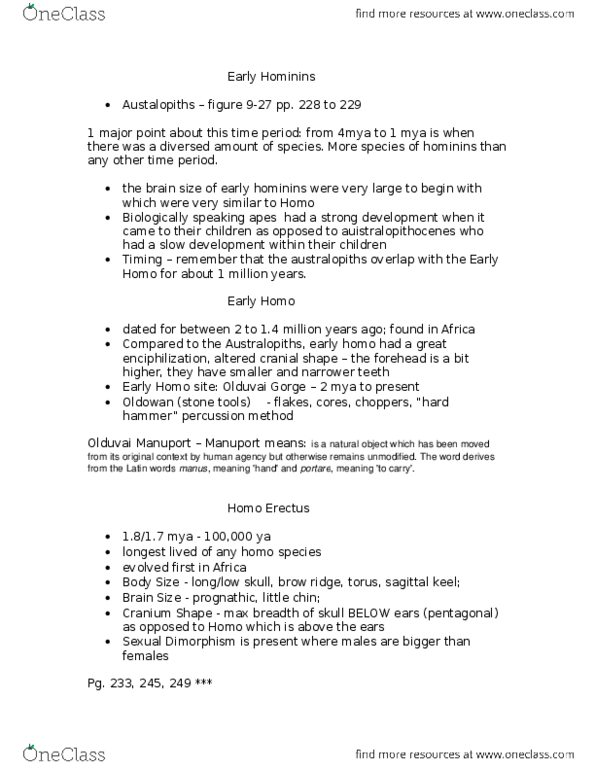 ANT101H5 Lecture Notes - Olduvai Gorge, Oldowan, Manuport thumbnail