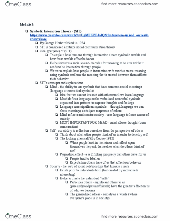 COMM 250 Lecture Notes - Lecture 3: Southwest Ohio Regional Transit Authority, Intrapersonal Communication, Symbolic Interactionism thumbnail