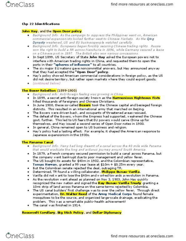 HISTORY 1DD3 Chapter Notes - Chapter 22: William Jennings Bryan, American Expeditionary Forces, Leon Trotsky thumbnail