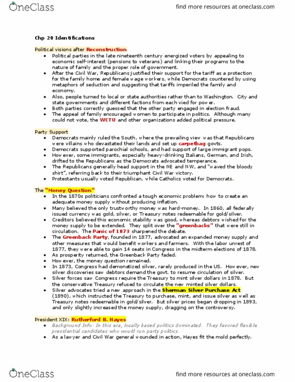 HISTORY 1DD3 Chapter Notes - Chapter 20: Foodborne Illness, Mckinley Tariff, Up From Slavery thumbnail