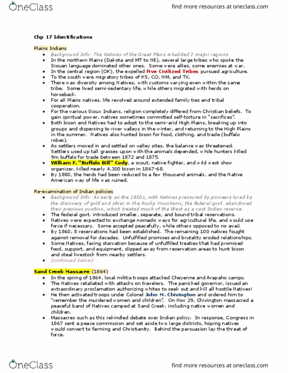 HISTORY 1DD3 Chapter Notes - Chapter 17: Red River War, Dawes Act, Yosemite National Park thumbnail