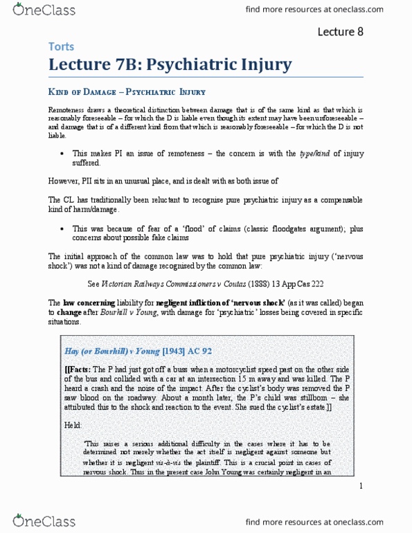 LWZ116 Lecture Notes - Lecture 8: Calveley, Grave Danger, Personal Injury thumbnail