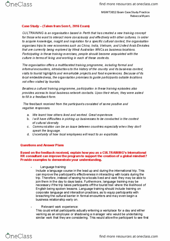 Mgmt3012 Final Case Study Exam Practice Oneclass