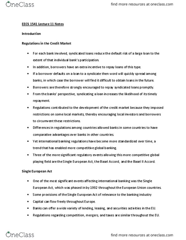 EECS 1541 Lecture Notes - Lecture 11: Single European Act, Basel Ii thumbnail