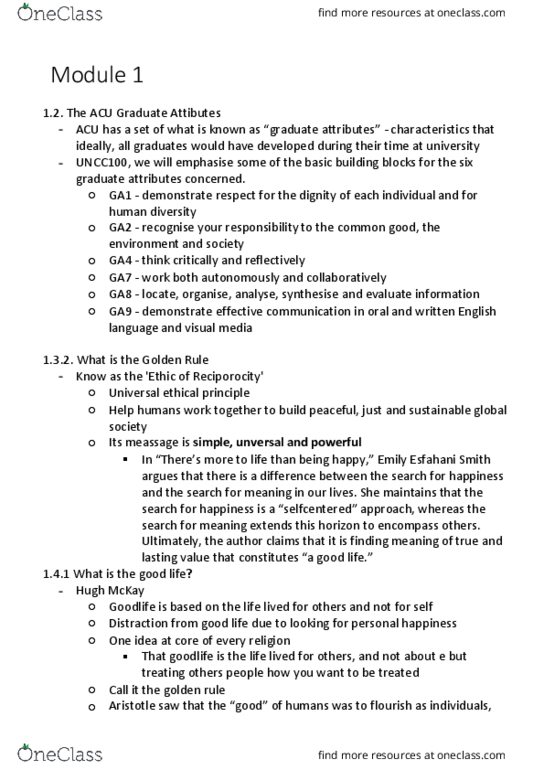 UNCC100 Lecture Notes - Lecture 1: Golden Rule, Gallium thumbnail