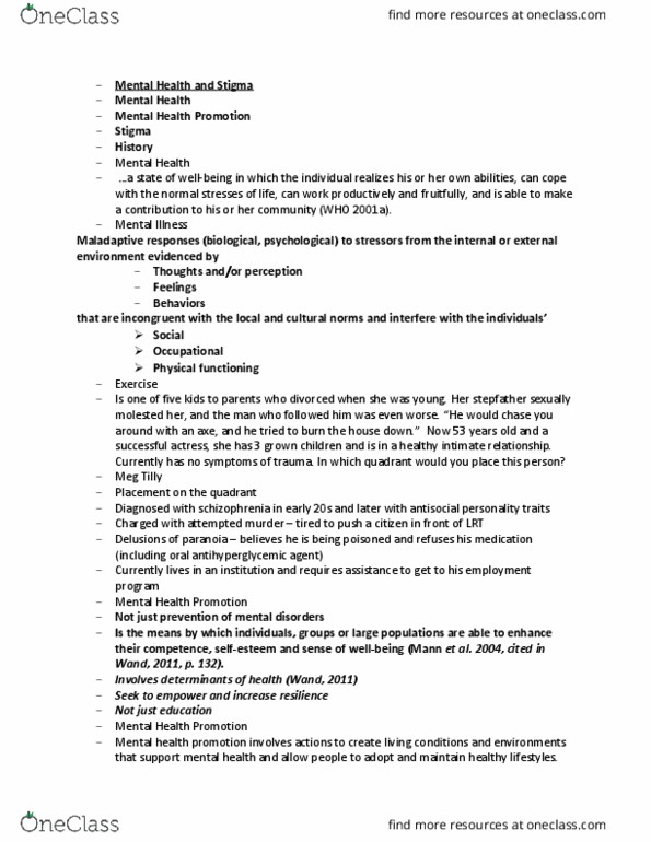 NURS309 Lecture Notes - Lecture 2: Social Skills, Deinstitutionalisation, Alberta Hospital Edmonton thumbnail