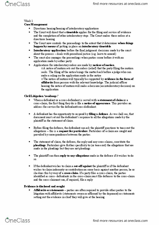 LAWS4001 Lecture Notes - Lecture 1: Supreme Court Act, Interrogatories, Joinder thumbnail