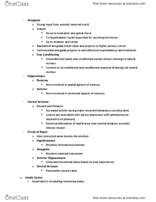 PSYC 251 Lecture Notes - Lecture 21: Phineas Gage, Basolateral Amygdala, Sensory Cortex thumbnail