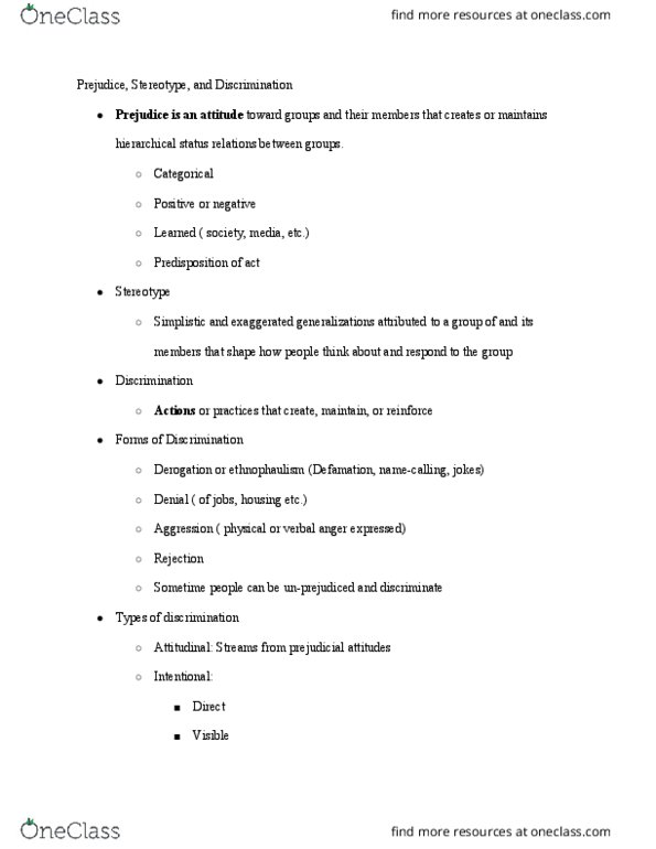 SOC 0832 Lecture Notes - Lecture 10: List Of Ethnic Slurs, Derogation thumbnail