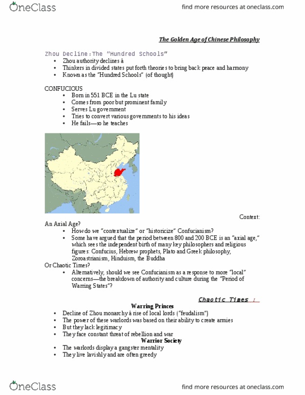 HIS-1110 Lecture Notes - Lecture 5: Tile, Qin Dynasty, Filial Piety thumbnail