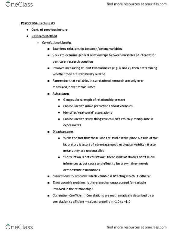 PSYCO104 Lecture Notes - Lecture 3: Repeated Measures Design, Dependent And Independent Variables thumbnail