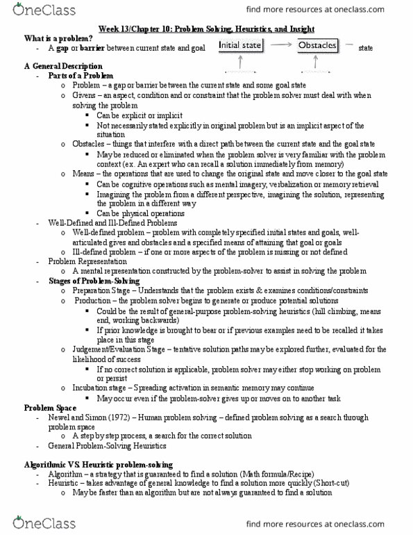 Psychology 3130A/B Lecture Notes - Lecture 10: Visual Cortex, Graham Wallas, Functional Fixedness thumbnail