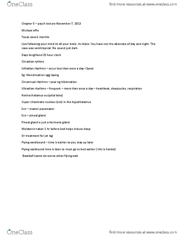 PSYC 1010 Chapter Notes - Chapter 5: Ajanta Caves, Menstruation, Jet Lag thumbnail