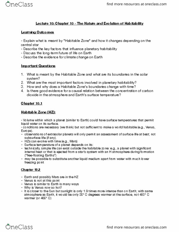 NATS 1880 Lecture Notes - Lecture 10: Solar Wind, Runaway Greenhouse Effect, Planetary Habitability thumbnail