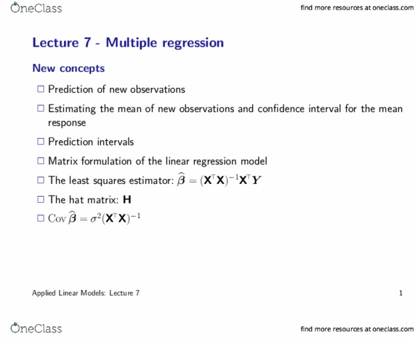STAT3012 Lecture Notes - Lecture 7: Yottabyte, Covariance Matrix, Design Matrix thumbnail