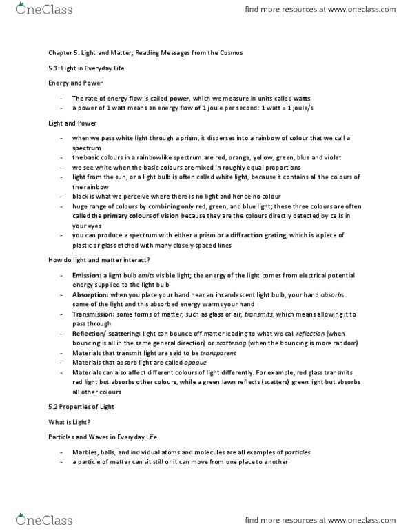 AST101H1 Chapter Notes - Chapter 5: Electromagnetic Spectrum, Mass Number, Electric Charge thumbnail