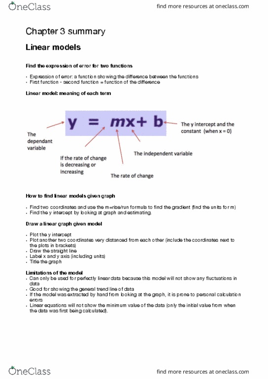 SCIE1000 Chapter Notes - Chapter 3: Quadratic Equation, Linear Model thumbnail