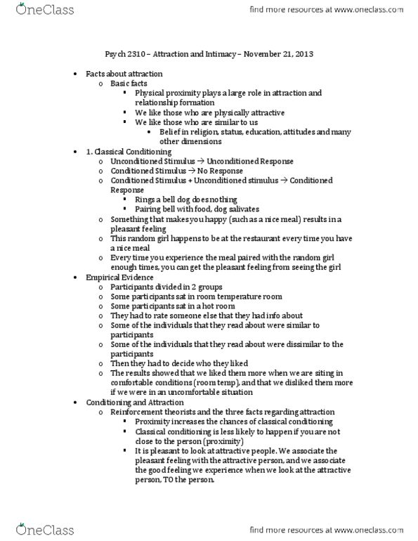 PSYC 2310 Lecture Notes - Sukha, Classical Conditioning, Physical Attractiveness thumbnail