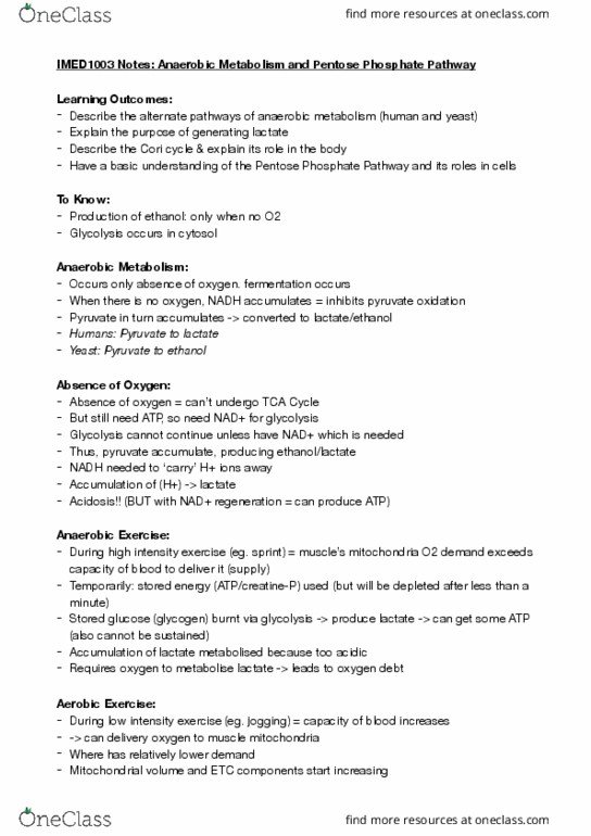 IMED1003 Lecture Notes - Lecture 9: Lactate Dehydrogenase, Ribose, Hemolytic Anemia thumbnail