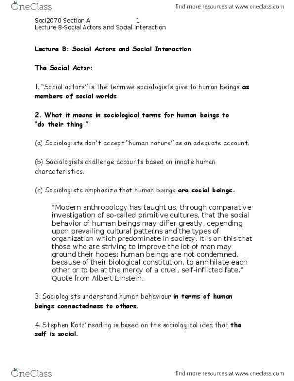 SOCI 2070 Lecture Notes - George Herbert Mead, Hans-Georg Gadamer thumbnail