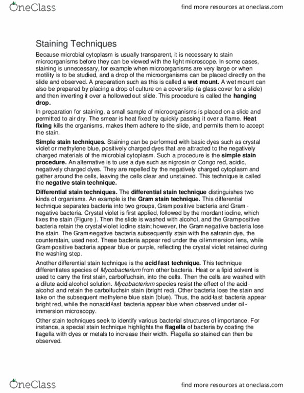 BSC 310 Lecture Notes - Lecture 5: Malachite Green, Gram Staining, Methylene Blue thumbnail