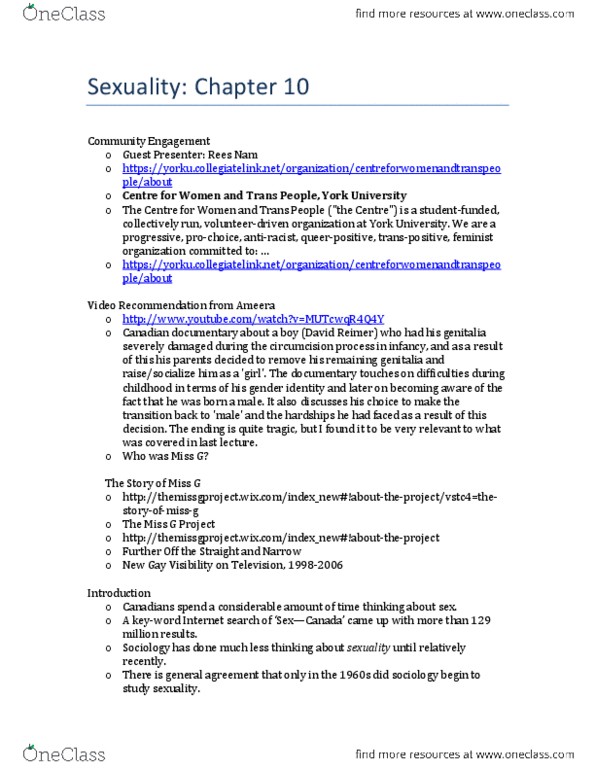 SOCI 1010 Lecture Notes - World Health Organization, Intersex, David Reimer thumbnail