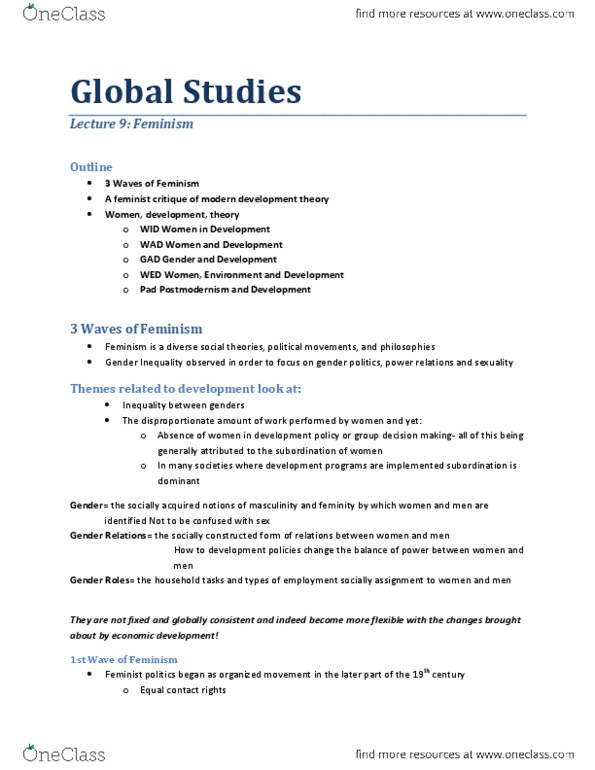 GS211 Lecture Notes - Lecture 9: Betty Friedan, Individualist Feminism, Postmodern Feminism thumbnail