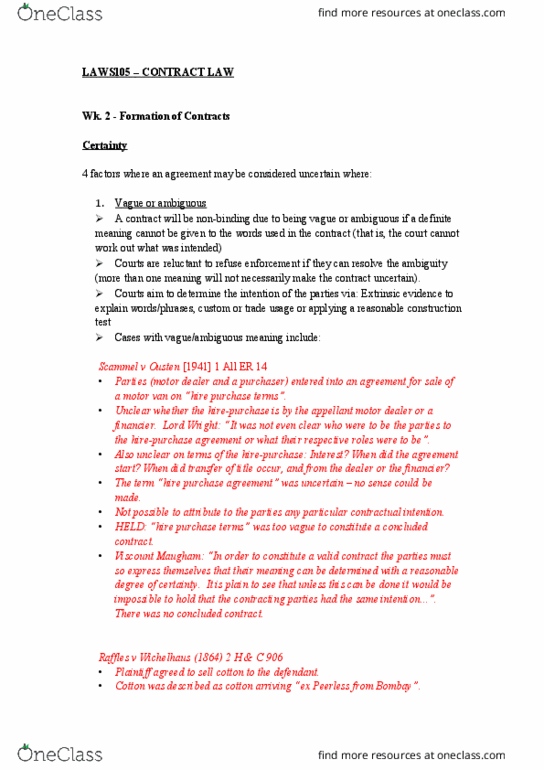 LAWS105 Lecture 2: LAWS 105 - WK 2 - FORMATION OF CONTRACTS thumbnail