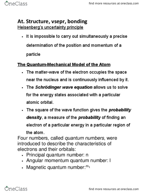 CHM120H5 Lecture Notes - Lecture 4: Spin Quantum Number, Magnetic Quantum Number, Principal Quantum Number thumbnail