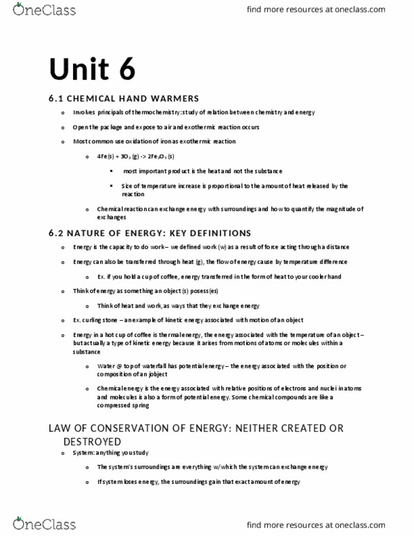 CHEM 217 Lecture Notes - Lecture 6: Intensive And Extensive Properties, Endothermic Process, Chemical Equation thumbnail