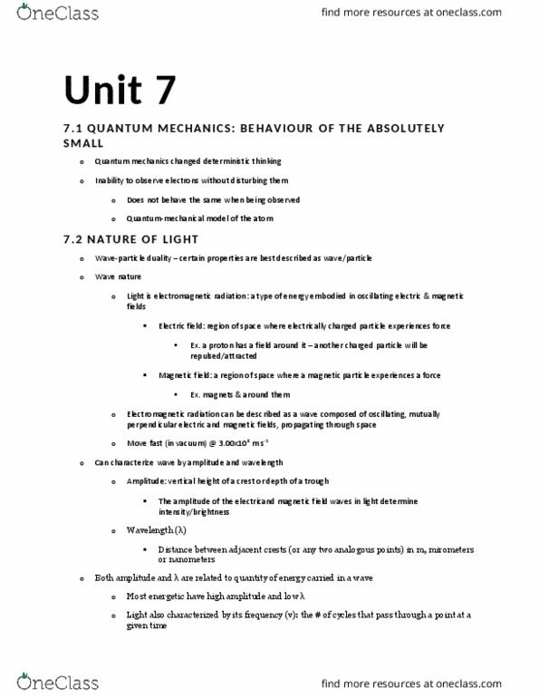 CHEM 217 Lecture Notes - Lecture 7: Atomic Orbital, Ionic Bonding, Emission Spectrum thumbnail